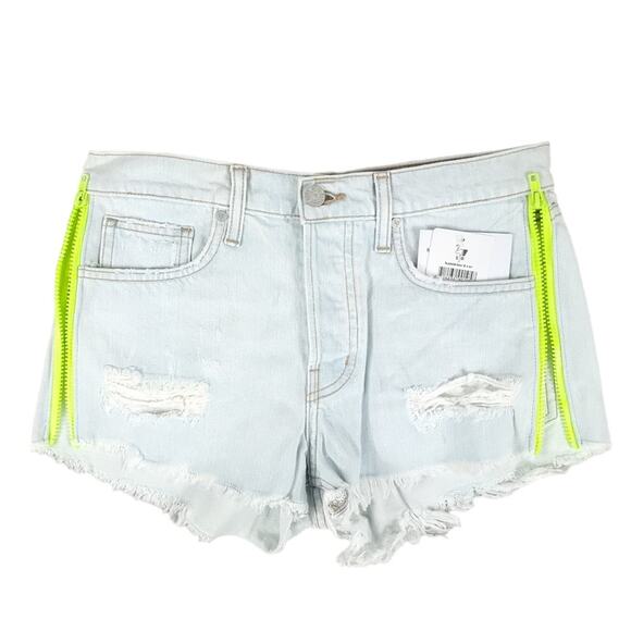 Free People x Sandrine Rose Distressed Denim Shorts with Yellow Zippers - Picture 7 of 14
